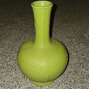 Three Hands Hammered Textured Green Ceramic Vase